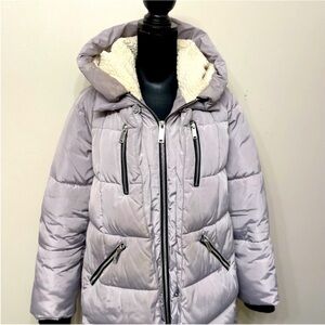 HFX Womens Stylish Light Gray Puffer Jacket with Hood Size M